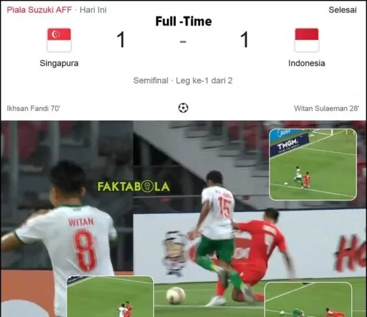 Leg Pertama Semifinal AFF 2020, Indonesia Ditahan Imbang 1-1 Singapura  