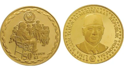 Uang Koin Kuno Indonesia Uang koin emas gambar Presiden Soeharto (1995) 