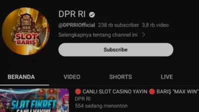 Akun YouTube Resmi DPR RI Diretas, Tampilkan Tayangan Judi Online