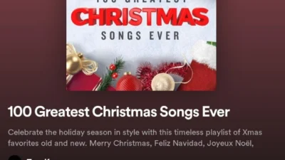 Natal semakin dekat, dan lagu-lagu tema Natal pasti udah mulai sering terdengar di mall, restoran, dan tempat lain. Nah, buat kalian yang mau dengerin lagu-lagu keren, ini dia rekomendasi playlist lagu Natal di Spotify. (Sumber Gambar: Screenshot via Spotify)