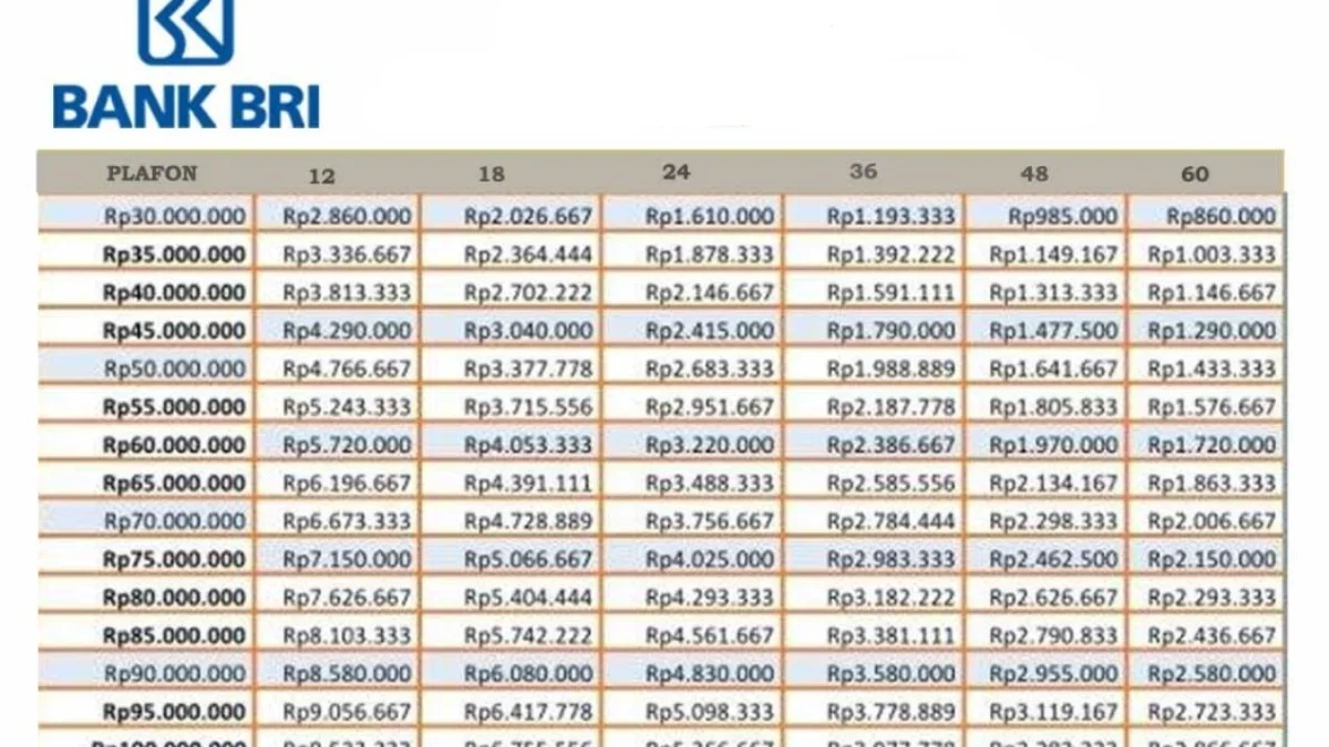 Tabel Angsuran Pinjaman BRI Non KUR 2024